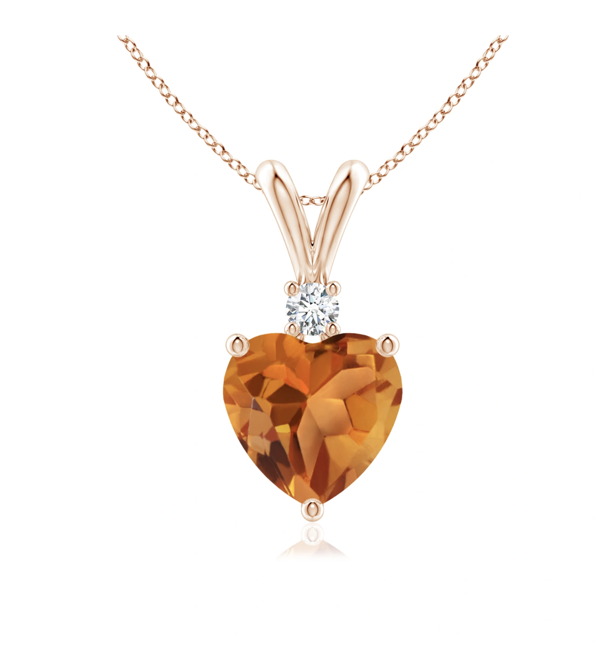 Red Citrine Pendant-Heart-Shaped Citrine V-Bale Pendant with Diamond